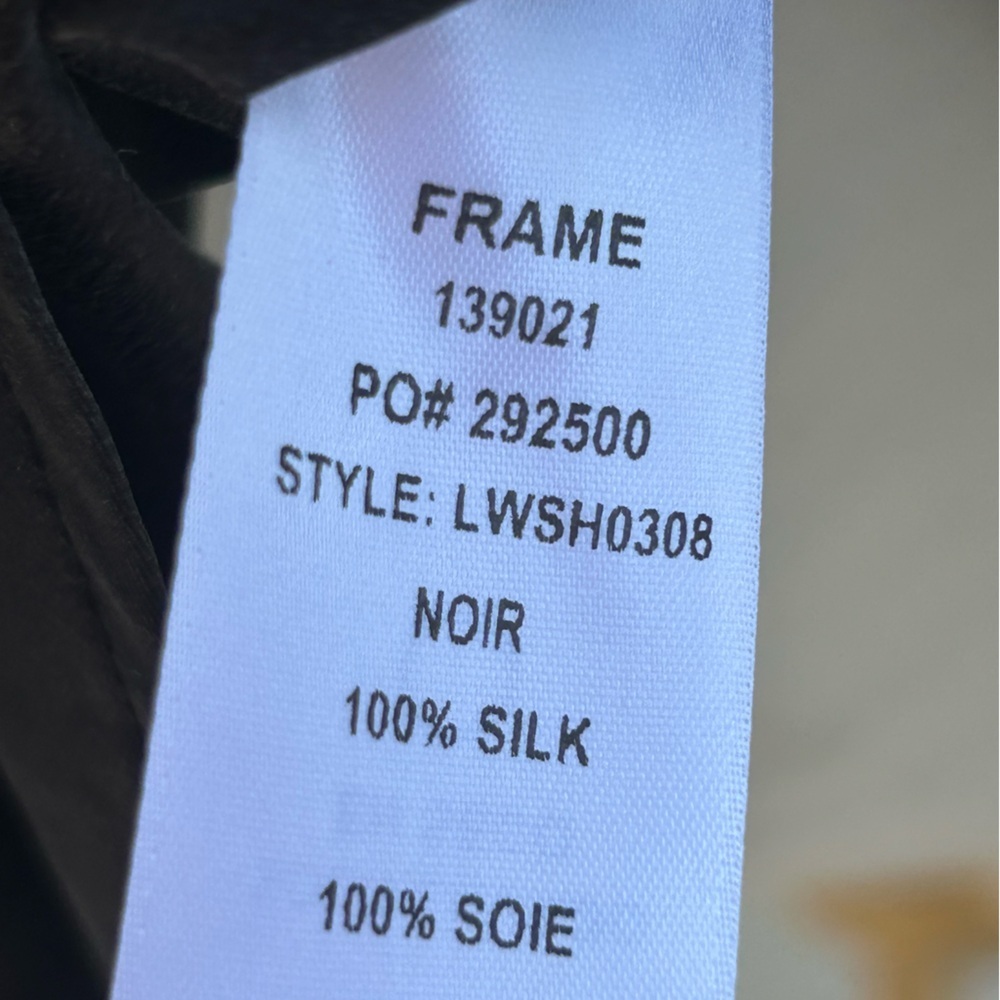 NWT FRAME Denim Voluminous Cuff Silk Blouse - Black Size Medium - Picture 12 of 12